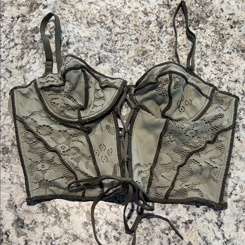 Urban Outfitters Olive Lace Corset Bralette
